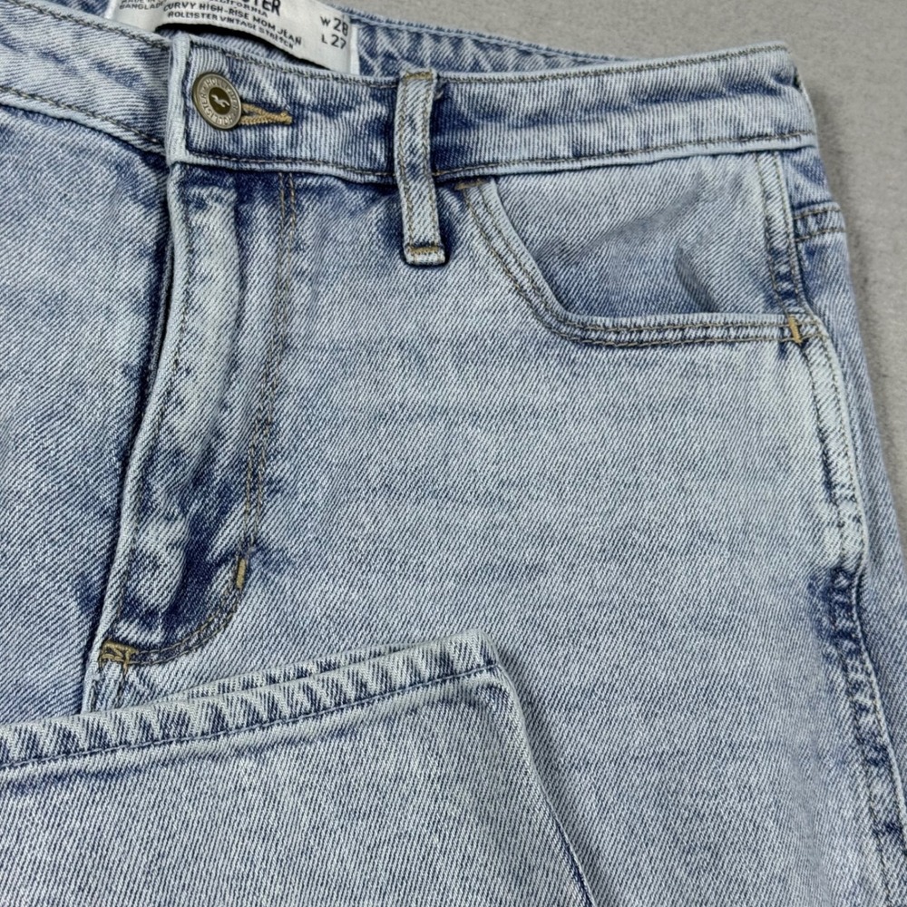 Hollister Curvy High Rise Mom Jeans Light Wash Vintage Stretch Womens 7R W28 L27